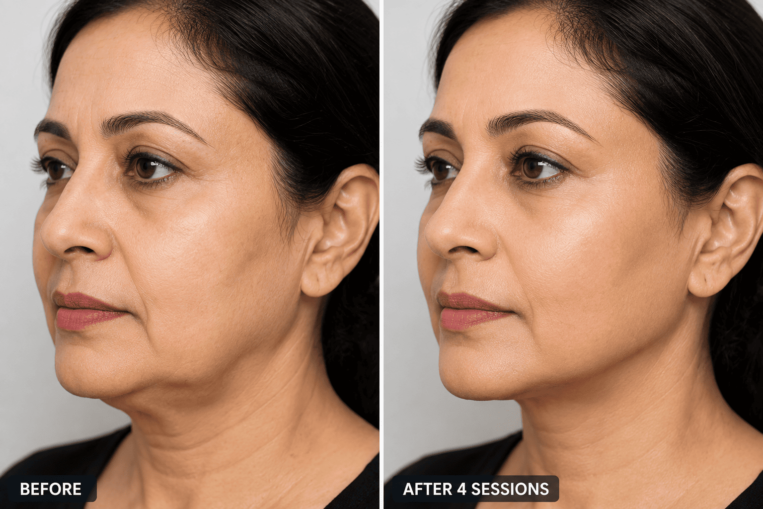 Skin Tightening and Jawline Lifting Before and After at Laservita Patna - 4 Sessions